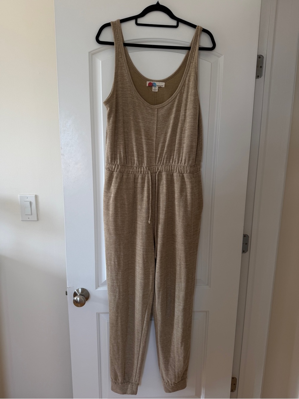 Free People Beach Tan Sleeveless Drawstring Jumpsuit